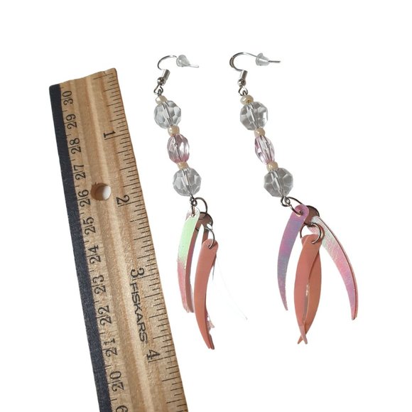 Handmade By Donovan Earrings Boho Bead Pink Dangle Artisan Upcycled Twice Loved - Picture 4 of 4